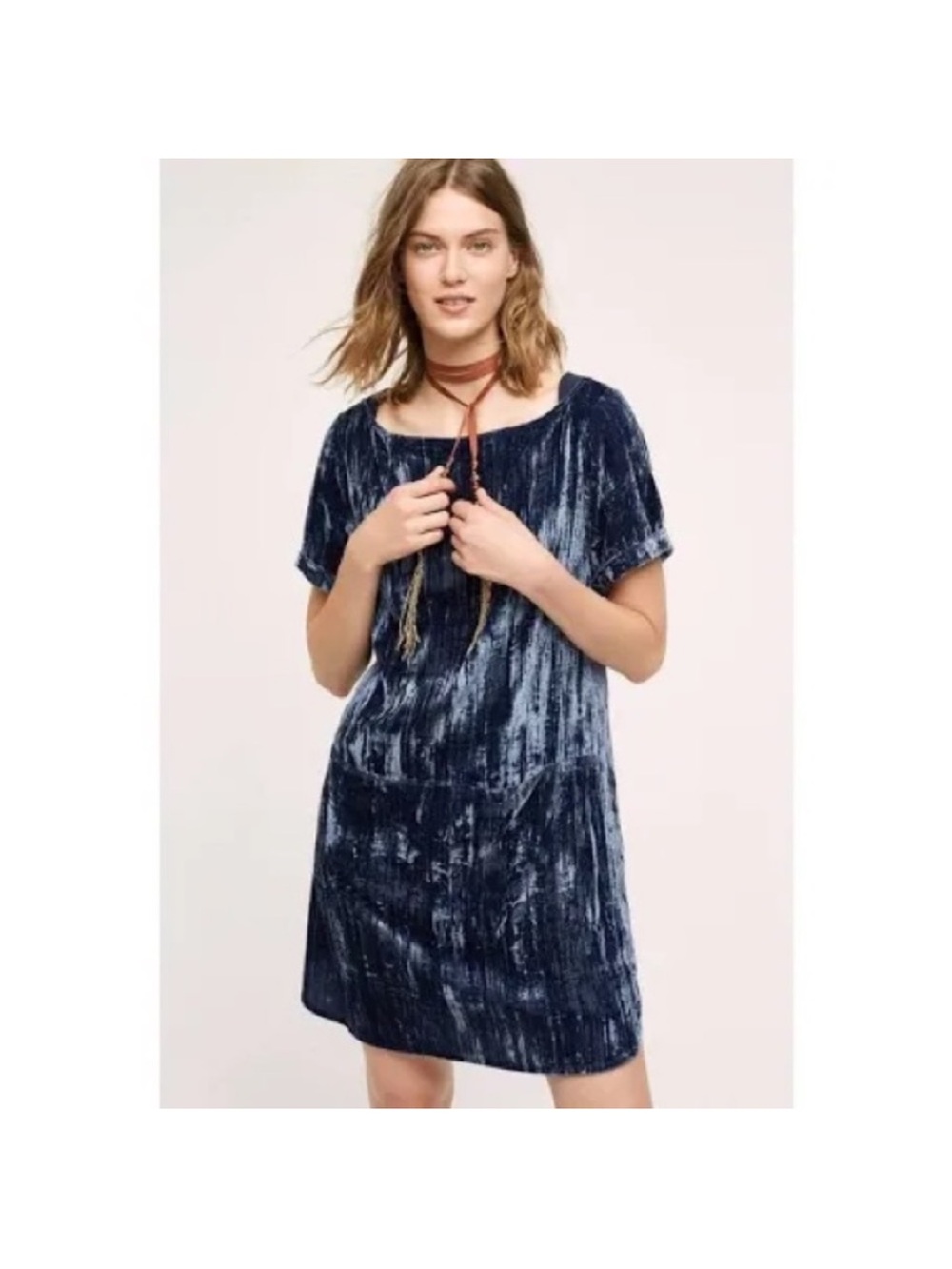 Anthropologie Floreat Crushed Velvet Shift Dress with Pockets Size Small